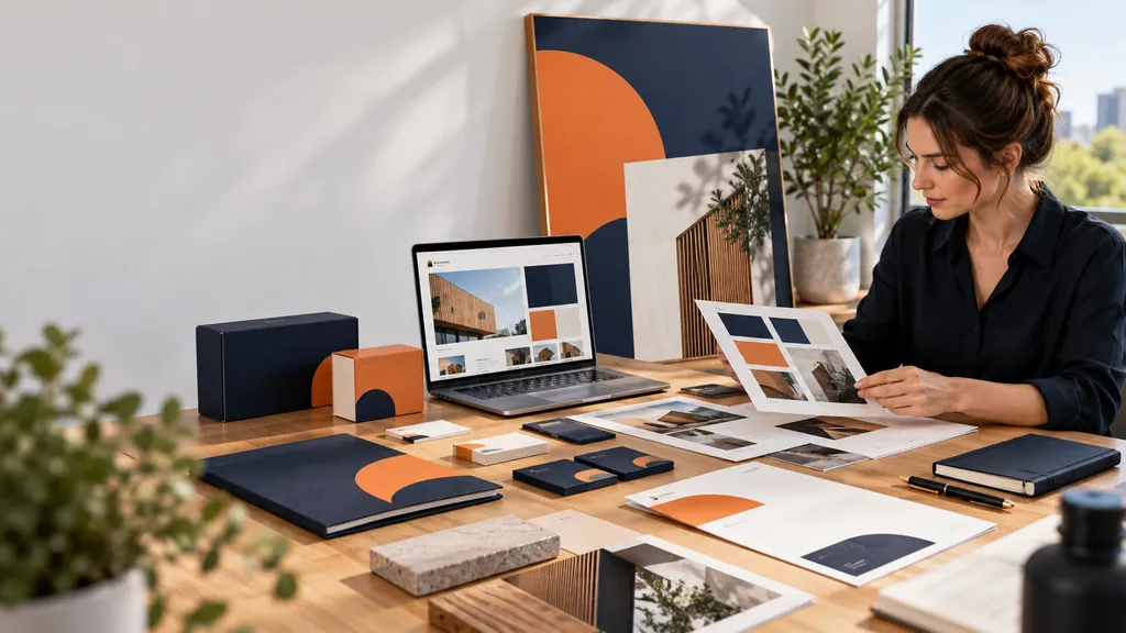 Complete brand identity system arranged across digital and print materials