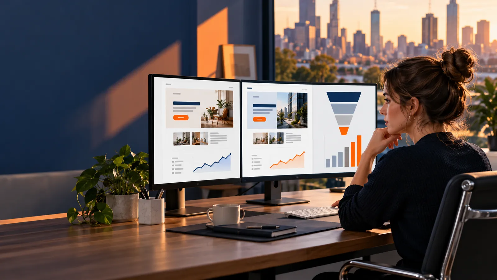 Conversion analyst comparing webpage tests and funnel performance