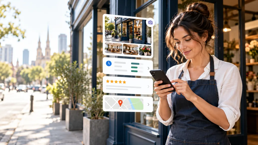 Business owner updating a local business profile and customer information