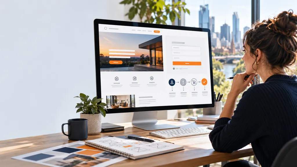 Designer reviewing a conversion-focused landing page and customer journey