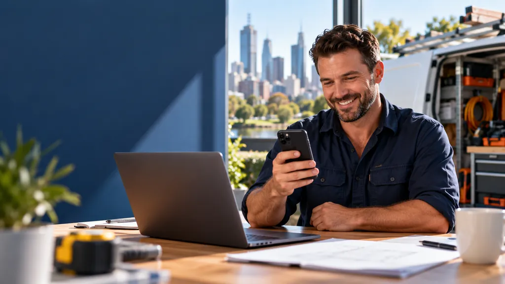 Local service business owner reviewing a lead-generating website