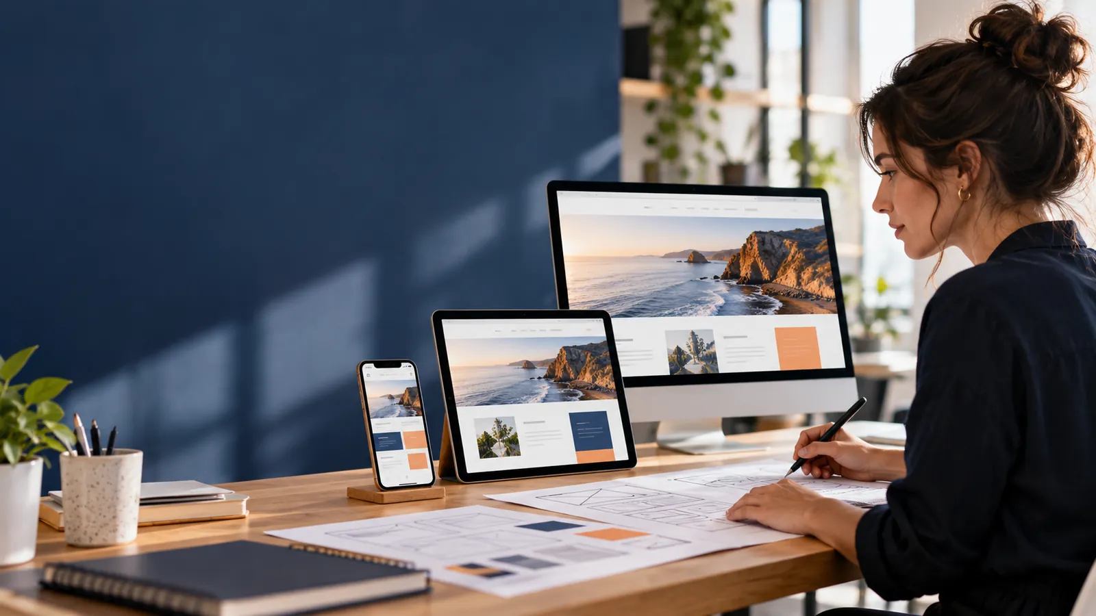 Mobile-first interface scaled from smartphone to tablet and desktop