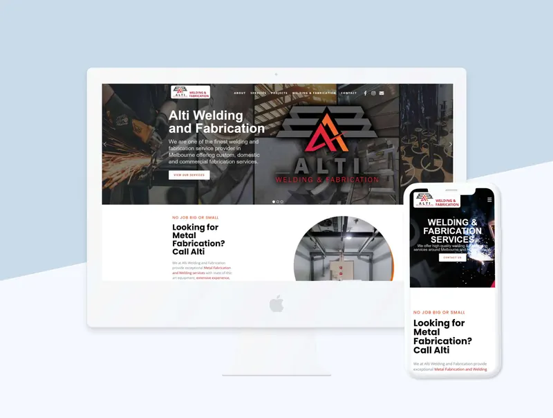 Responsive Alti Welding and Fabrication website design displayed on desktop and mobile devices.