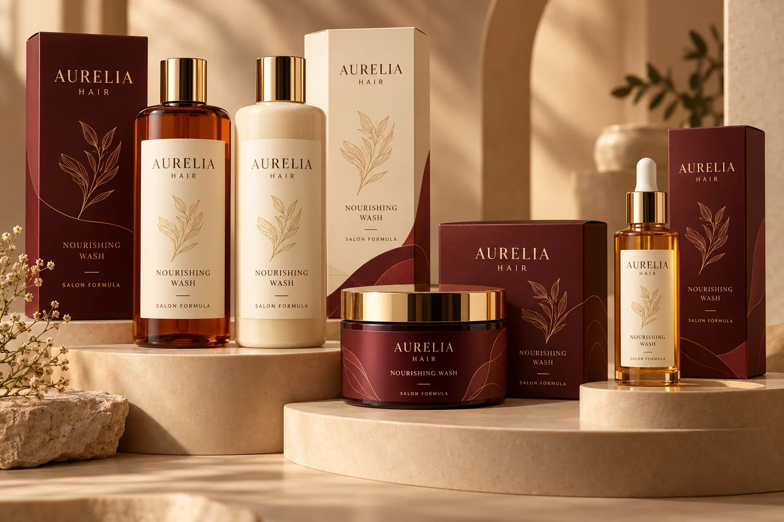 Melbourne Design Studio concept for Aurelia Hair Haircare Packaging, presented as a professional packaging design portfolio example.