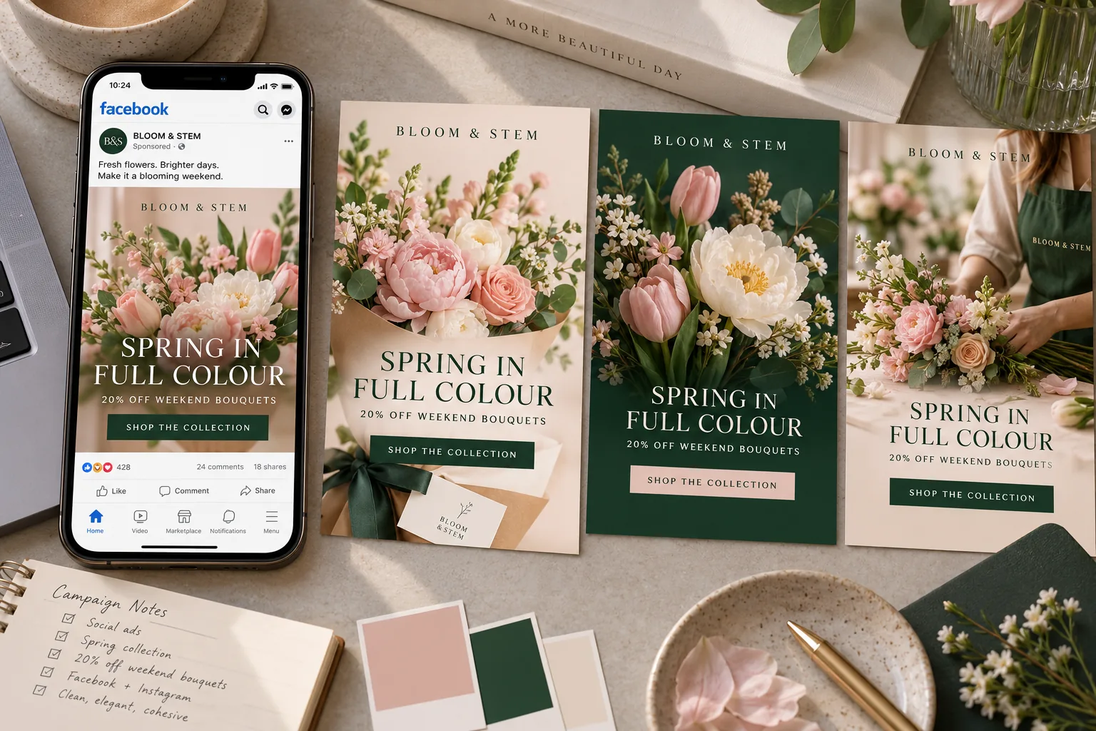 Melbourne Design Studio concept for Bloom and Stem Social Ad Campaign, presented as a professional social media campaign design portfolio example.