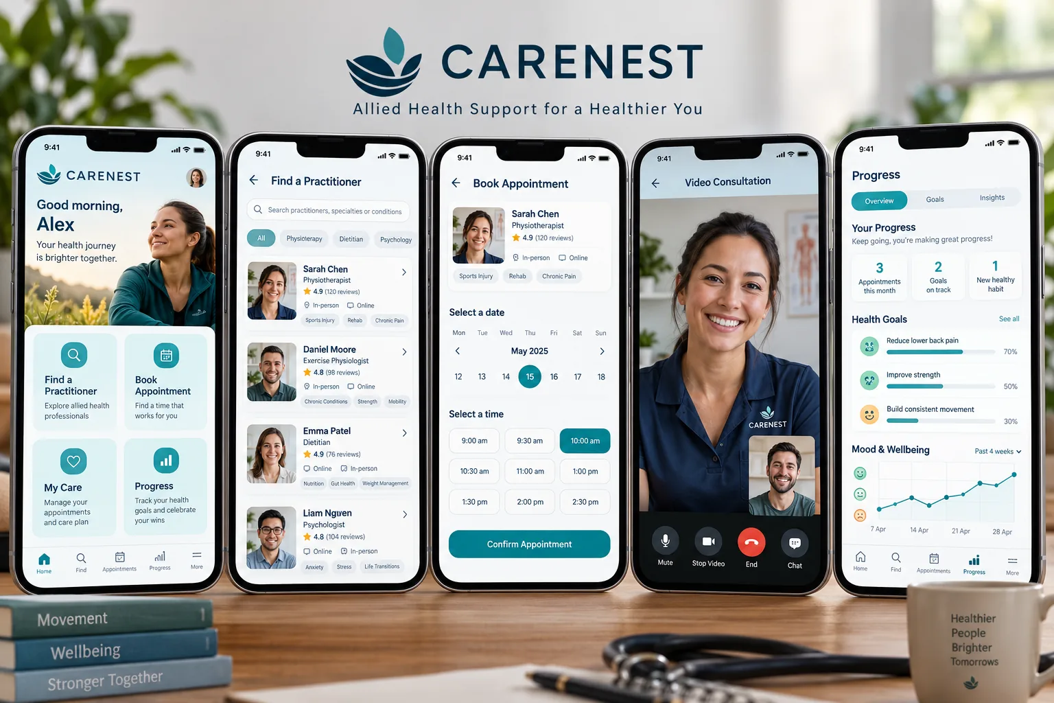 Melbourne Design Studio concept for CareNest Health App Design, presented as a professional mobile app ui design portfolio example.