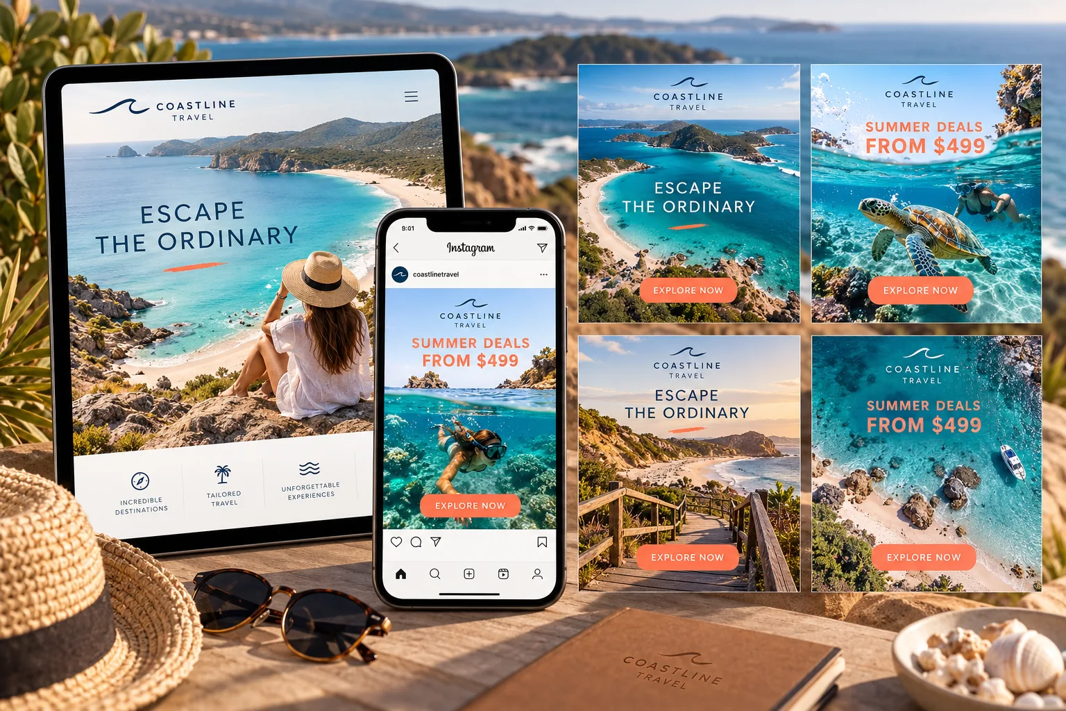 Melbourne Design Studio concept for Coastline Travel Social Ad Campaign, presented as a professional social media campaign design portfolio example.