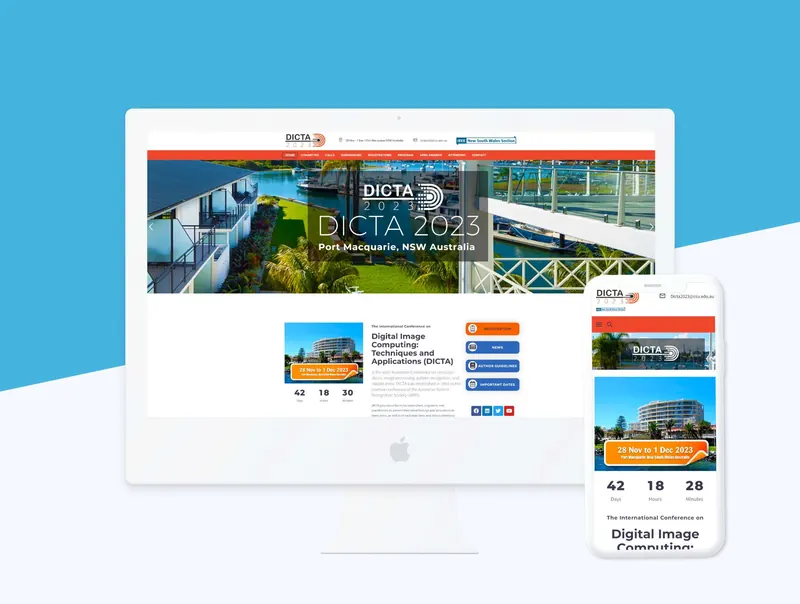 DICTA digital image computing conference website displayed responsively on desktop and mobile.