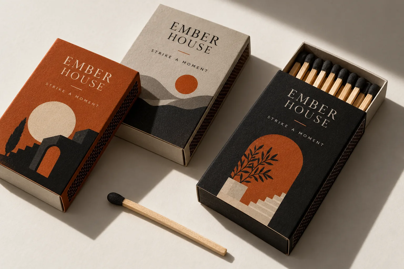 Melbourne Design Studio concept for Ember House Matchbox Packaging, presented as a professional packaging design portfolio example.