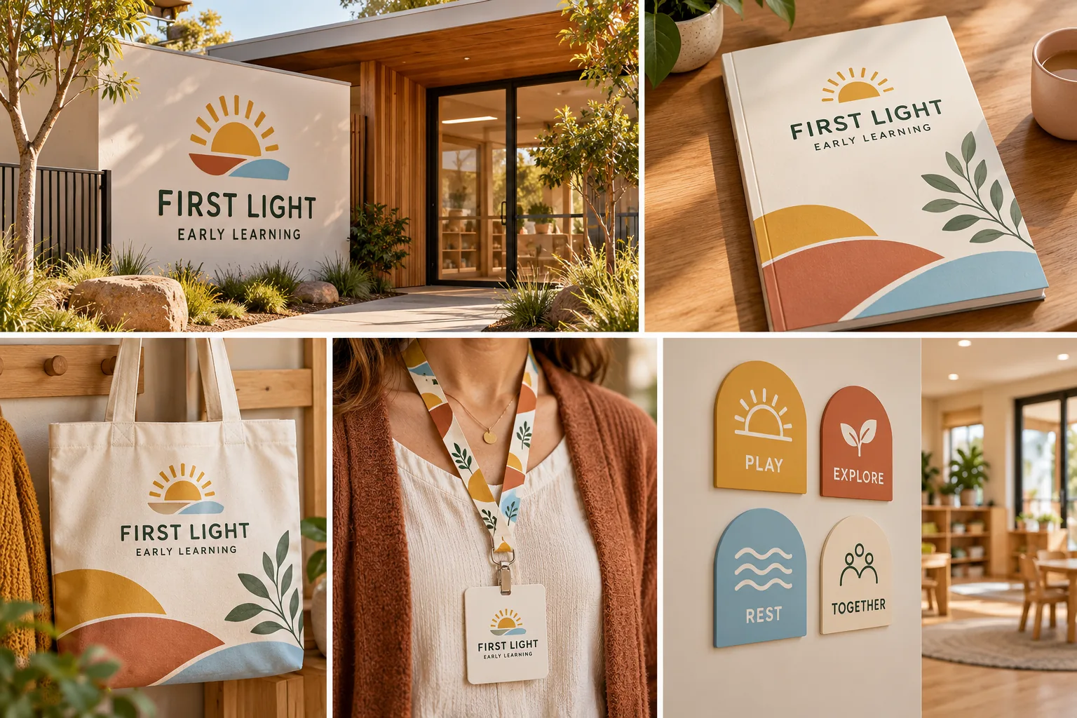 Melbourne Design Studio concept for First Light Early Learning, presented as a professional education brand design portfolio example.