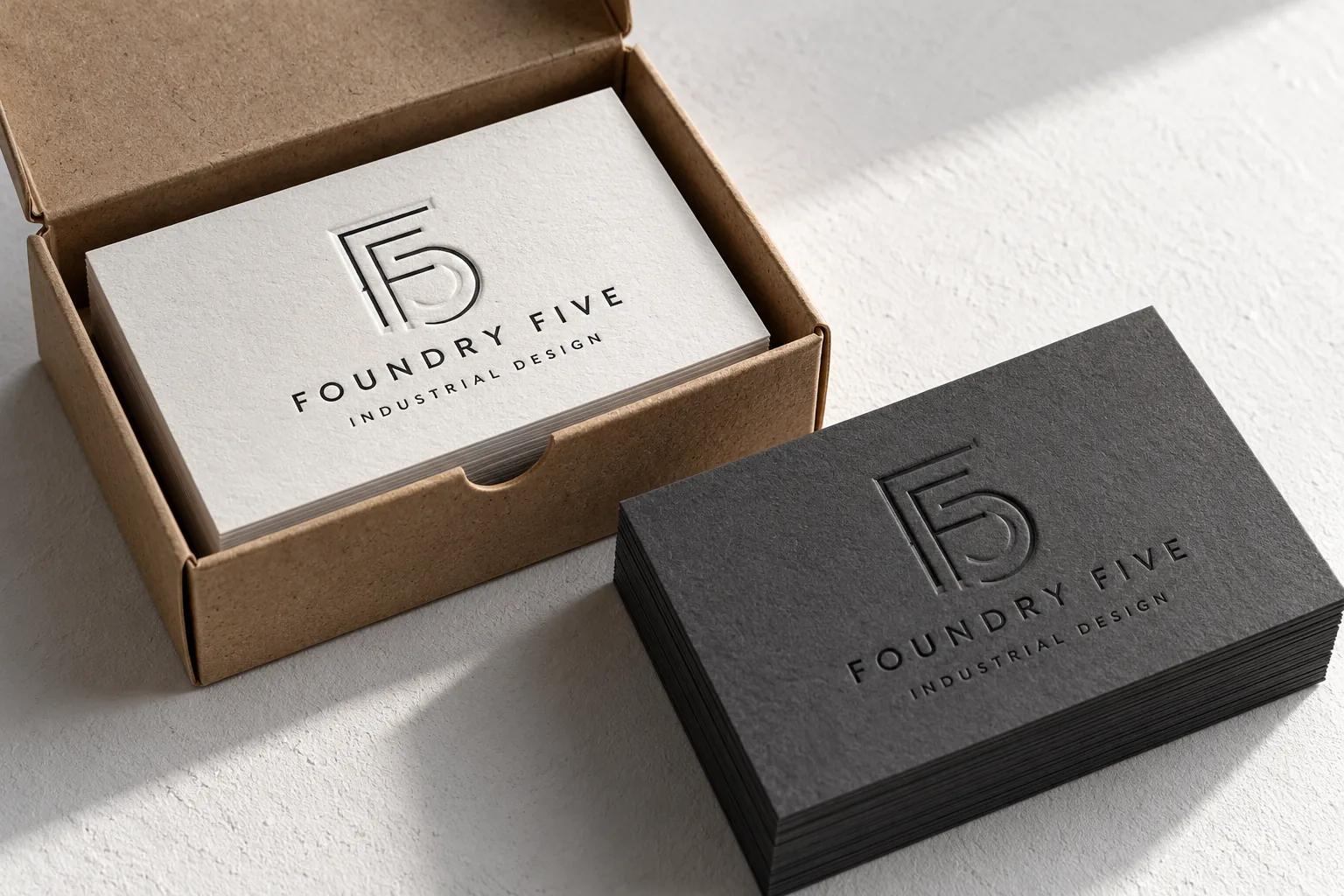 Melbourne Design Studio concept for Foundry Five Business Cards, presented as a professional brand identity system portfolio example.