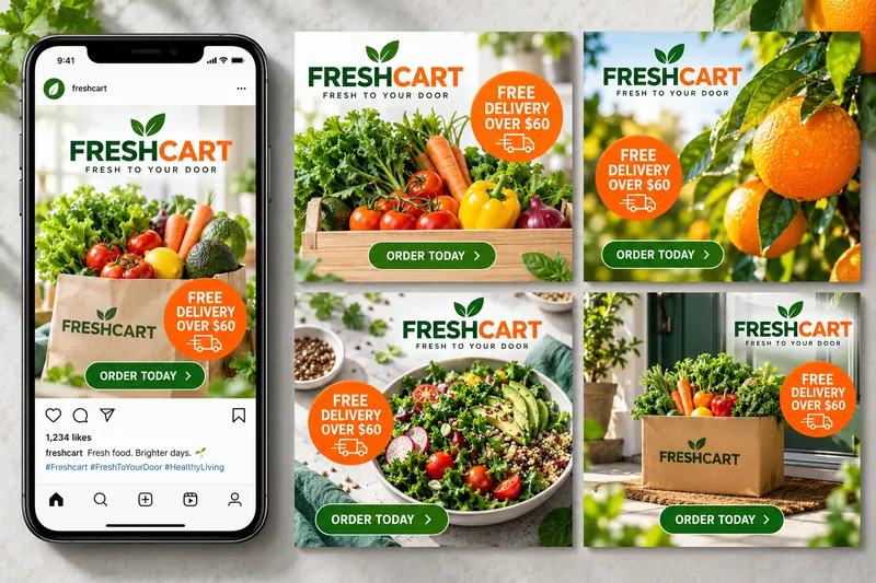 Melbourne Design Studio concept for FreshCart Social Ad Campaign, presented as a professional social media campaign design portfolio example.