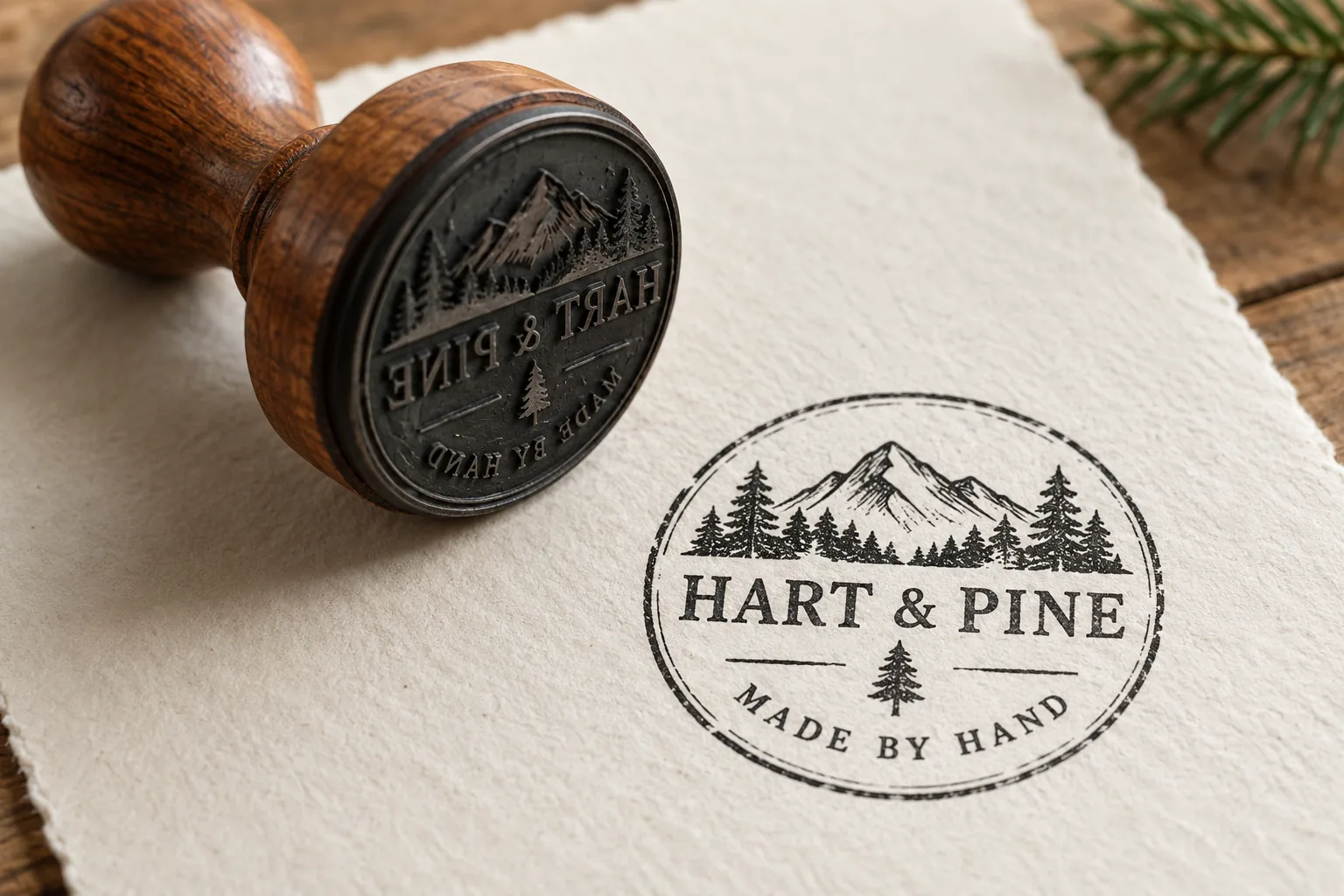 Melbourne Design Studio concept for Hart and Pine Brand Stamp, presented as a professional brand identity system portfolio example.
