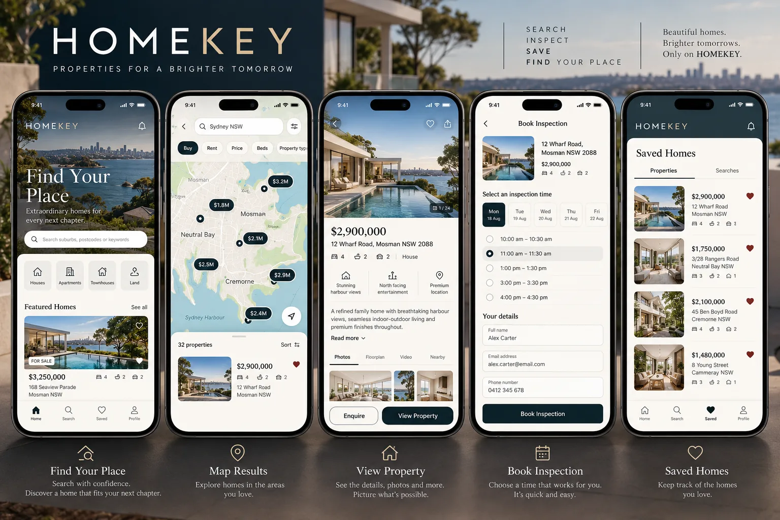 Melbourne Design Studio concept for HomeKey Property App Design, presented as a professional mobile app ui design portfolio example.