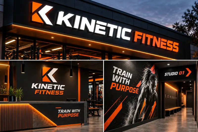 Melbourne Design Studio concept for Kinetic Fitness Gym Signage, presented as a professional signage and wayfinding design portfolio example.