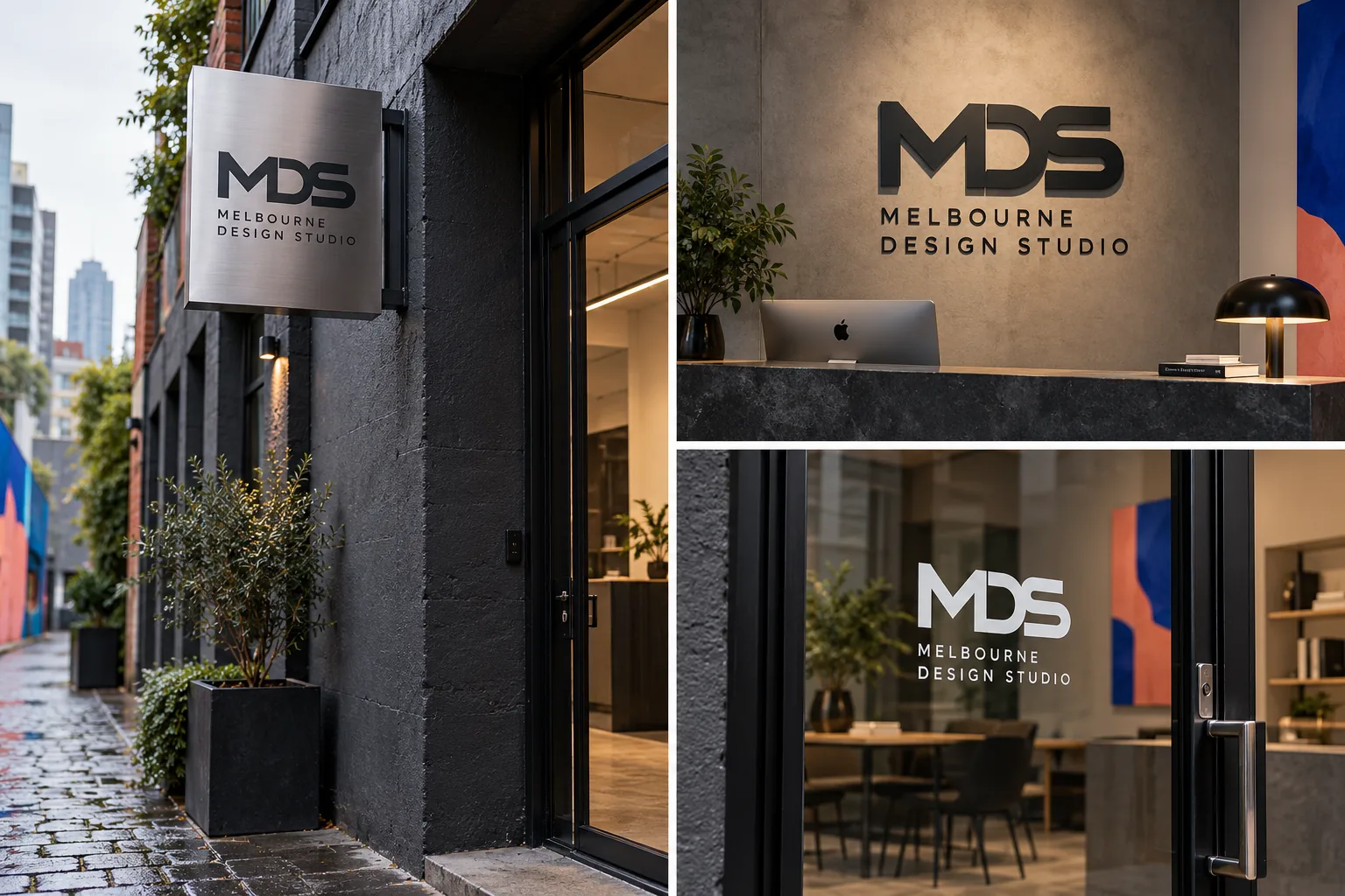 Melbourne Design Studio concept for MDS Studio Signage, presented as a professional signage and wayfinding design portfolio example.