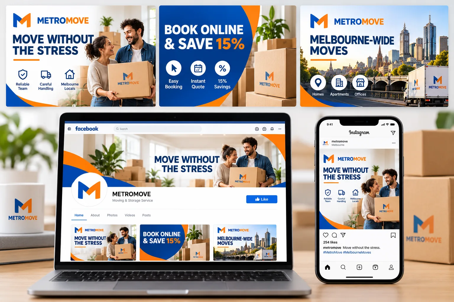 Melbourne Design Studio concept for MetroMove Facebook Ad Campaign, presented as a professional social media campaign design portfolio example.