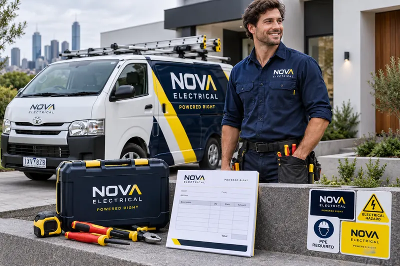 Melbourne Design Studio concept for Nova Electrical Trade Branding, presented as a professional trade and service brand design portfolio example.