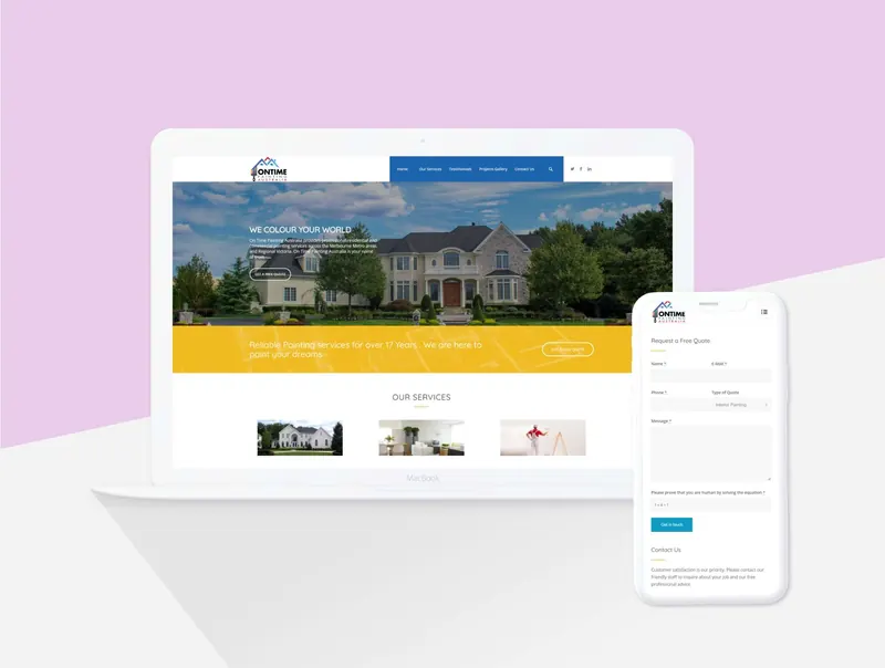 On Time Painting Australia responsive website with residential painting services and mobile quote form.