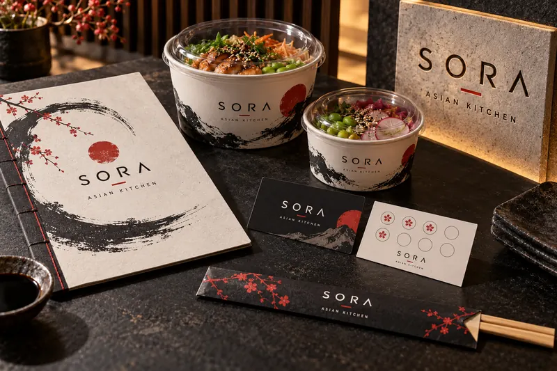 Melbourne Design Studio concept for Sora Asian Kitchen Branding, presented as a professional hospitality brand design portfolio example.