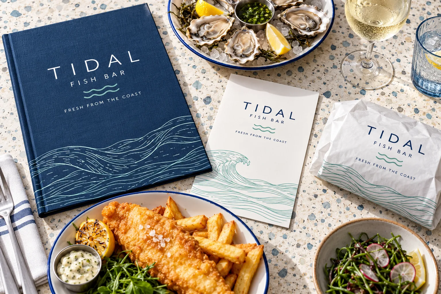 Melbourne Design Studio concept for Tidal Fish Bar Menu, presented as a professional restaurant menu design portfolio example.