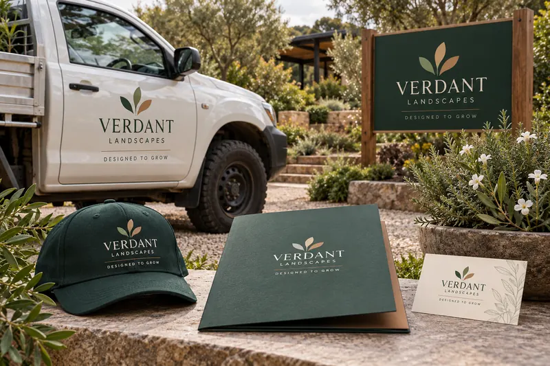 Melbourne Design Studio concept for Verdant Landscapes Identity, presented as a professional trade and service brand design portfolio example.